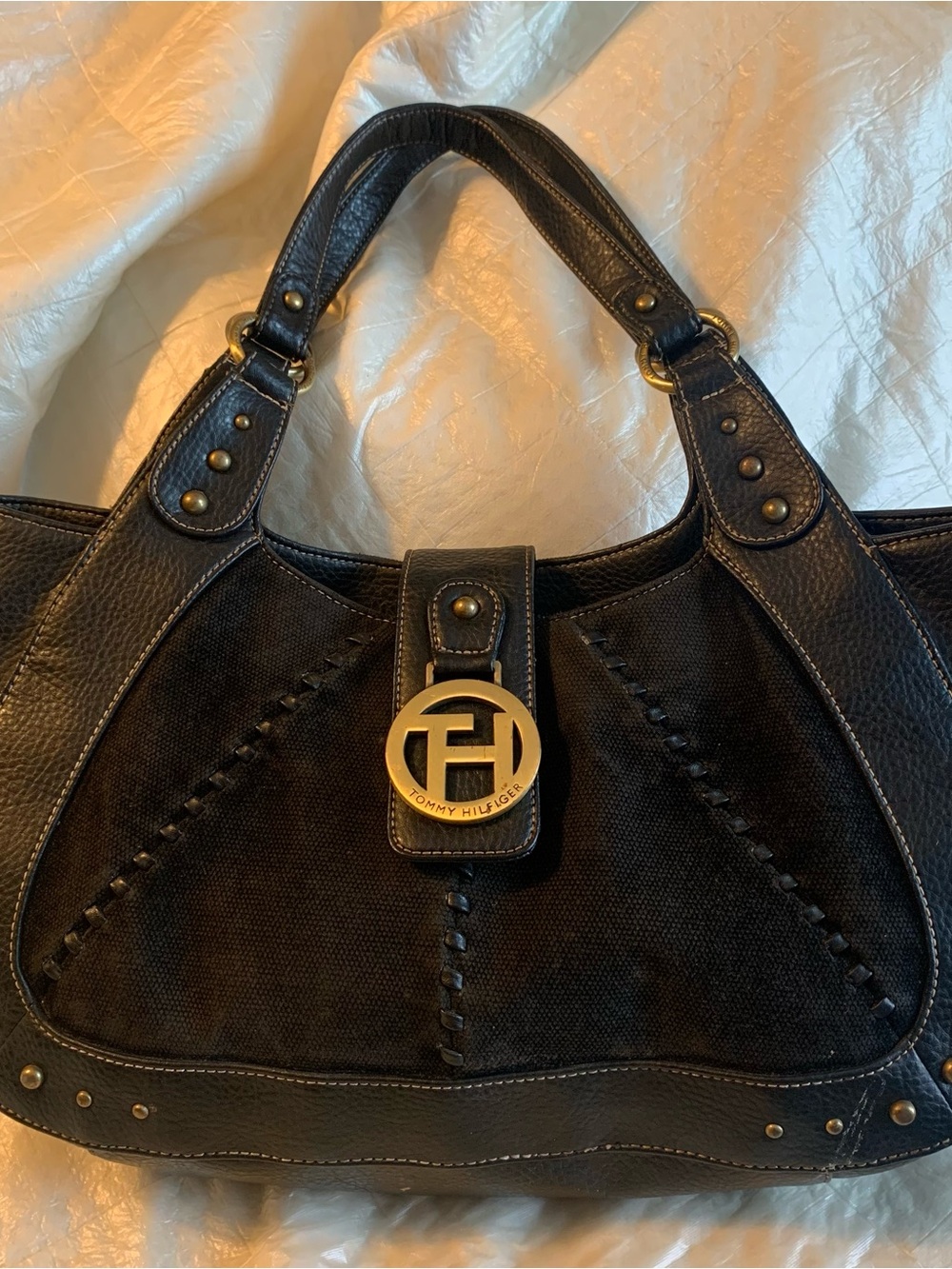 Vintage Y2K Tommy Hilfiger Brown Faux Leather/Suede Shoulder Bag